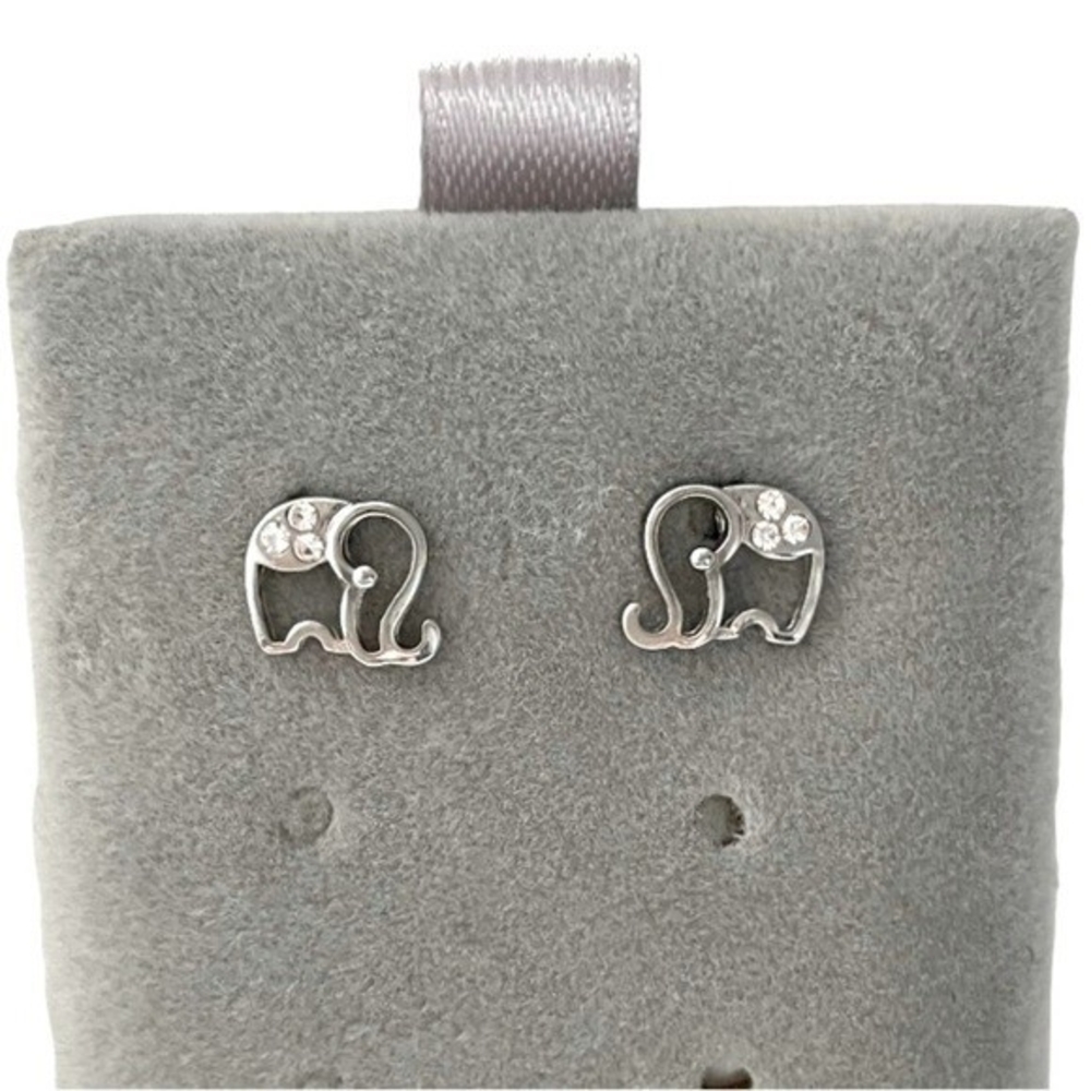 Elephant Rhinestone Stud Earrings 0.6" Silver Tone Women's Costume Jewelry VG - Picture 4 of 6